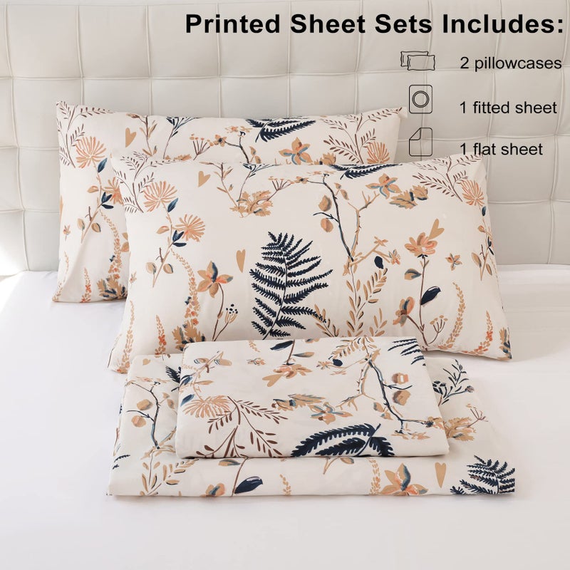 JSD Boho Floral Printed Sheet Set King Size, 4 Piece, Soft Botanical Pattern Microfiber Sheets Extra Deep Pocket - Image 2